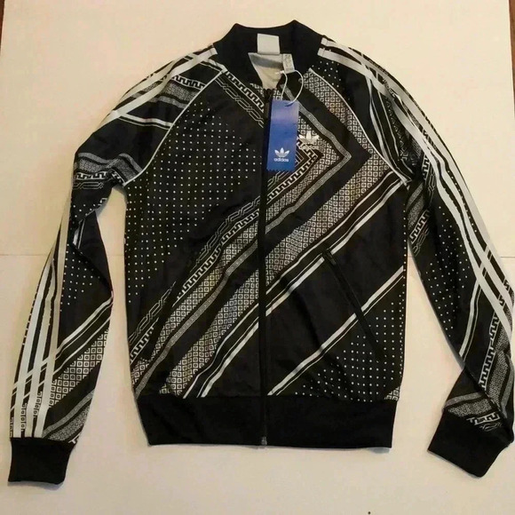 NWT Adidas black and white striped long sleeve casual athletic  jacket XXS - Picture 2 of 6